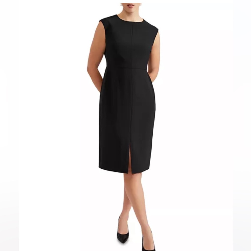 NEW Hobbs London Vanessa Black Sheath Dress Size 4 Front Slit Office Workwear